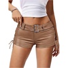 image:imageMakeMeChic Womens PU Leather Micro Shorts Lace Up Ruched Low Waist Belted Y2K Rave Going Out Shorts Concert OutfitsKhaki
