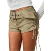 image:imageMakeMeChic Womens PU Leather Micro Shorts Lace Up Ruched Low Waist Belted Y2K Rave Going Out Shorts Concert OutfitsLight Green