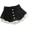 image:imageMakeMeChic Womens Pleated Mini Skorts Rhinestone Buttons High Waisted Y2K Micro ShortsBlack and White