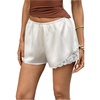 image:imageMakeMeChic Womens Satin Lace Micro Shorts Wide Leg Elastic Waist Low Waisted Elegant Coquette ShortsWhite