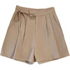 image:imageMakeMeChic Womens Work Office Dressy Wrap Shorts Pleated Tie Knot Wide Leg High Waist ShortsKhaki