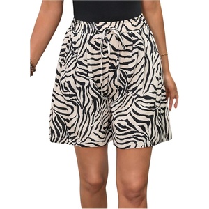 image:imageMAKEMECHIC Womens Summer Zebra Striped Shorts Drawstring High Waist Wide Leg ShortsMulticolor