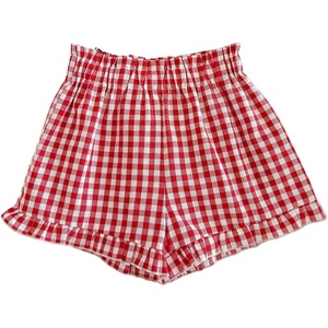 image:imageMakeMeChic Girls Plaid Gingham Shorts Elastic Waist Ruffle Hem Summer ShortsRed