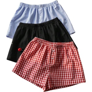 image:imageMakeMeChic Womens 3 Pack Linen Shorts Plaid Gingham Striped Summer Beach ShortsRed Black Blue
