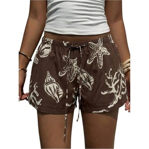 image:imageMakeMeChic Womens Boho Starfish Shorts Drawstring High Waisted Beach Vacation ShortsCoffee Brown