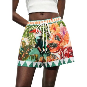 image:imageMakeMeChic Womens Boho Summer Shorts Vacation Low Rise Tropical Print Wide Leg Beach ShortsMulticolor
