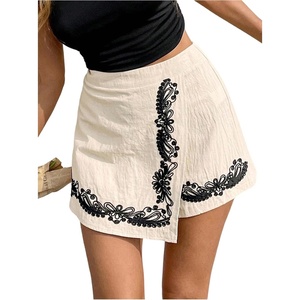 image:imageMakeMeChic Womens Boho Vacation Wrap Shorts Floral Embroidery High Waist ShortsApricot