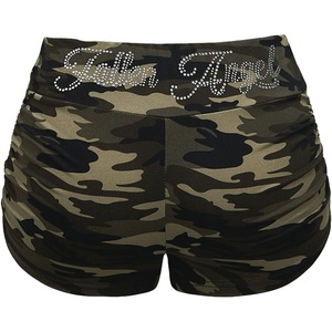 image:imageMakeMeChic Womens Camo Micro Shorts Sparkly Rhinestone Ruched Low Rise Skinny Y2k Hot PantsArmy Green