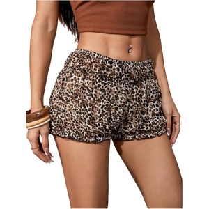 image:imageMakeMeChic Womens Cheetah Print Shorts Mini Ruffle Shorts Bloomers Micro BoyshortsBrown