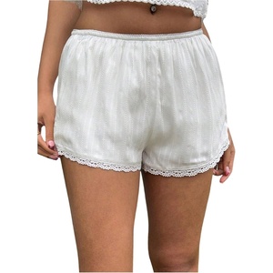 image:imageMakeMeChic Womens Contrast Lace Shorts Elastic Low Waist Lounge Shorts
