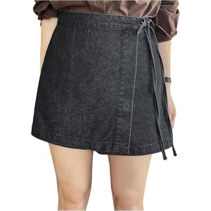 image:imageMakeMeChic Womens Denim Shorts Wrap Tie Wide Leg Summer Y2K Jean Skorts with PocketBlack