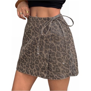 image:imageMakeMeChic Womens Denim Shorts Wrap Tie Wide Leg Summer Y2K Jean Skorts with PocketBrown