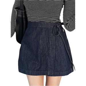 image:imageMakeMeChic Womens Denim Shorts Wrap Tie Wide Leg Summer Y2K Jean Skorts with PocketDark Wash Blue