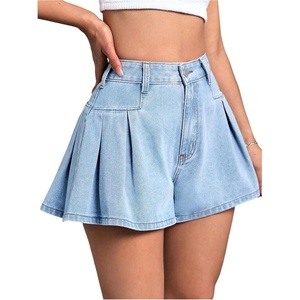 image:imageMakeMeChic Womens Denim Skort Ruffle Jean Y2K Shorts Pleated Flared High Waisted Summer Jort Light Wash 27