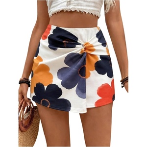 image:imageMakeMeChic Womens Floral Boho Shorts Twist Front Elastic Waist Summer Beach Vacation ShortsFloral Print White