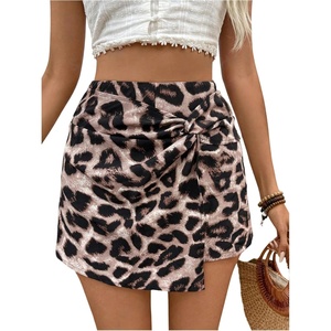 image:imageMakeMeChic Womens Floral Boho Shorts Twist Front Elastic Waist Summer Beach Vacation ShortsLeopard Print Brown