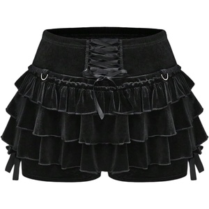 image:imageMakeMeChic Womens Gothic Mini Shorts Lace Up Bow Knot Ruffle Tiered Y2K Micro ShortsBlack
