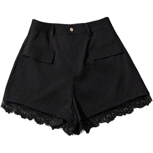 image:imageMakeMeChic Womens Lace Trim Mini Shorts Zip Fly High Waisted Wide Leg Fall Y2K Micro ShortsBlack