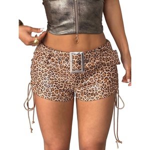 image:imageMakeMeChic Womens PU Leather Micro Shorts Lace Up Ruched Low Waist Belted Y2K Rave Going Out Shorts Concert OutfitsLeopard