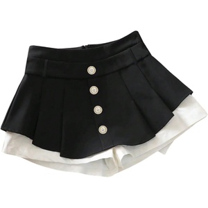 image:imageMakeMeChic Womens Pleated Mini Skorts Rhinestone Buttons High Waisted Y2K Micro ShortsBlack and White