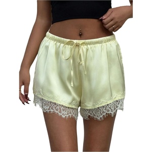image:imageMakeMeChic Womens Satin Lace Boxer Shorts Y2k Elastic Waist Lounge Slip Shorts French KnickersLight Yellow