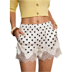 image:imageMakeMeChic Womens Satin Lace Shorts Summer Wide Leg Lounge Pajama Silk Mini ShortsBlack and White
