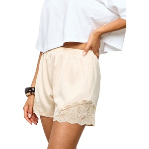 image:imageMakeMeChic Womens Satin Lace Shorts Y2k Mini Boxers Slip Shorts Lounge Bottoms StreetwearBeige