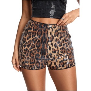 image:imageMakeMeChic Womens Sequin Shorts Sparkly Y2K Party Glitter Elastic Waist Mini ShortsLeopard Multi