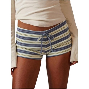 image:imageMakeMeChic Womens Striped Micro Shorts Low Rise Y2K Summer Cute Booty ShortsBlue Beige