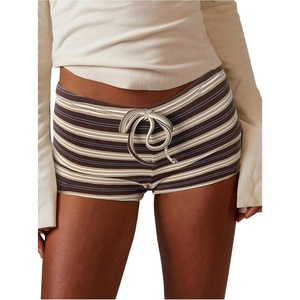 image:imageMakeMeChic Womens Striped Micro Shorts Low Rise Y2K Summer Cute Booty ShortsBrown Apricot