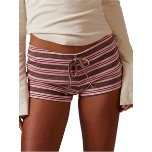 image:imageMakeMeChic Womens Striped Micro Shorts Low Rise Y2K Summer Cute Booty ShortsPink Brown