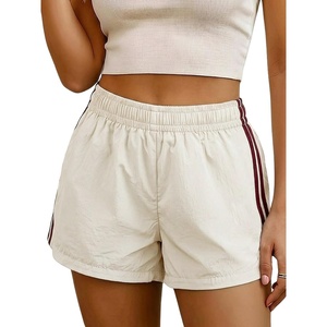 image:imageMakeMeChic Womens Striped Summer Shorts Workout Running Shorts Mini Micro Sweat Track Shorts Gym Athletic WearApricot