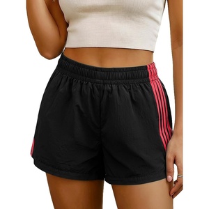 image:imageMakeMeChic Womens Striped Summer Shorts Workout Running Shorts Mini Micro Sweat Track Shorts Gym Athletic WearBlack and Red