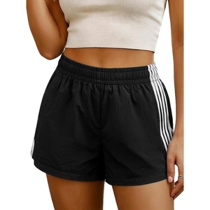 image:imageMakeMeChic Womens Striped Summer Shorts Workout Running Shorts Mini Micro Sweat Track Shorts Gym Athletic WearBlack and White