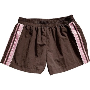 image:imageMakeMeChic Womens Striped Summer Shorts Workout Running Shorts Mini Micro Sweat Track Shorts Gym Athletic WearLace Brown and Pink