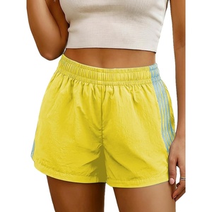 image:imageMakeMeChic Womens Striped Summer Shorts Workout Running Shorts Mini Micro Sweat Track Shorts Gym Athletic WearYellow