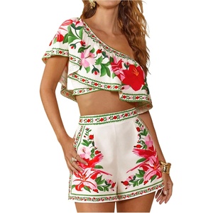 image:imageMakeMeChic Womens Summer Boho Mini Shorts Floral Tropical Print High Waisted Hawaiian Micro ShortsMulticolor