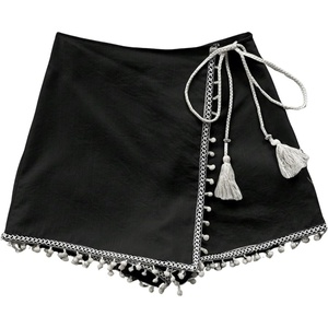 image:imageMakeMeChic Womens Summer Boho Mini Skirt Skorts Wrap Tie Knot Fringe Vacation ShortsBlack