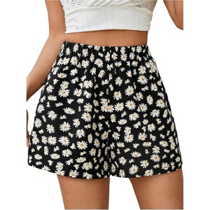 image:imageMakeMeChic Womens Summer Shorts Casual Floral Wide Leg High Waist Petite Mini ShortsBlack