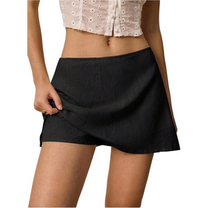 image:imageMakeMeChic Womens Summer Skirt Shorts Low Waisted Zip Back Wide Leg Split Hem Y2K SkortsBlack