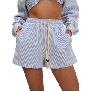 image:imageMakeMeChic Womens Summer Striped Shorts Drawstring High Waist Wide Leg Beach Shorts LoungewearBlue and White