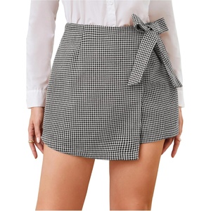 image:imageMakeMeChic Womens Summer Wrap Dressy Shorts Business Casual Tie Plaid Mini Skirt Work Office Skort Wedding GuestBlack and White