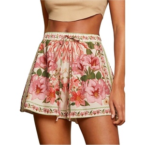 image:imageMakeMeChic Womens Tropical Vacation Shorts Drawstring High Waist Wide Leg Boho Summer ShortsTropical Pink