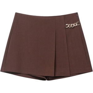 image:imageMakeMeChic Womens Wrap High Waist Shorts Chain Zip Side Y2K Summer SkortsBrown