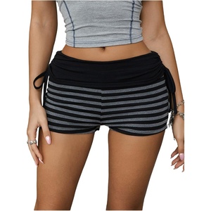 image:imageMakeMeChic Womens Y2K Gothic Striped Micro Shorts Grunge Low Rise Drawstring Mini ShortsBlack
