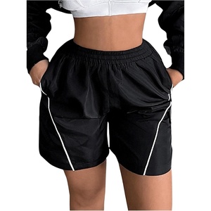 image:imageMakeMeChic Womens Y2k Elastic High Waist Track Shorts Pocket Workout Running ShortsBlack