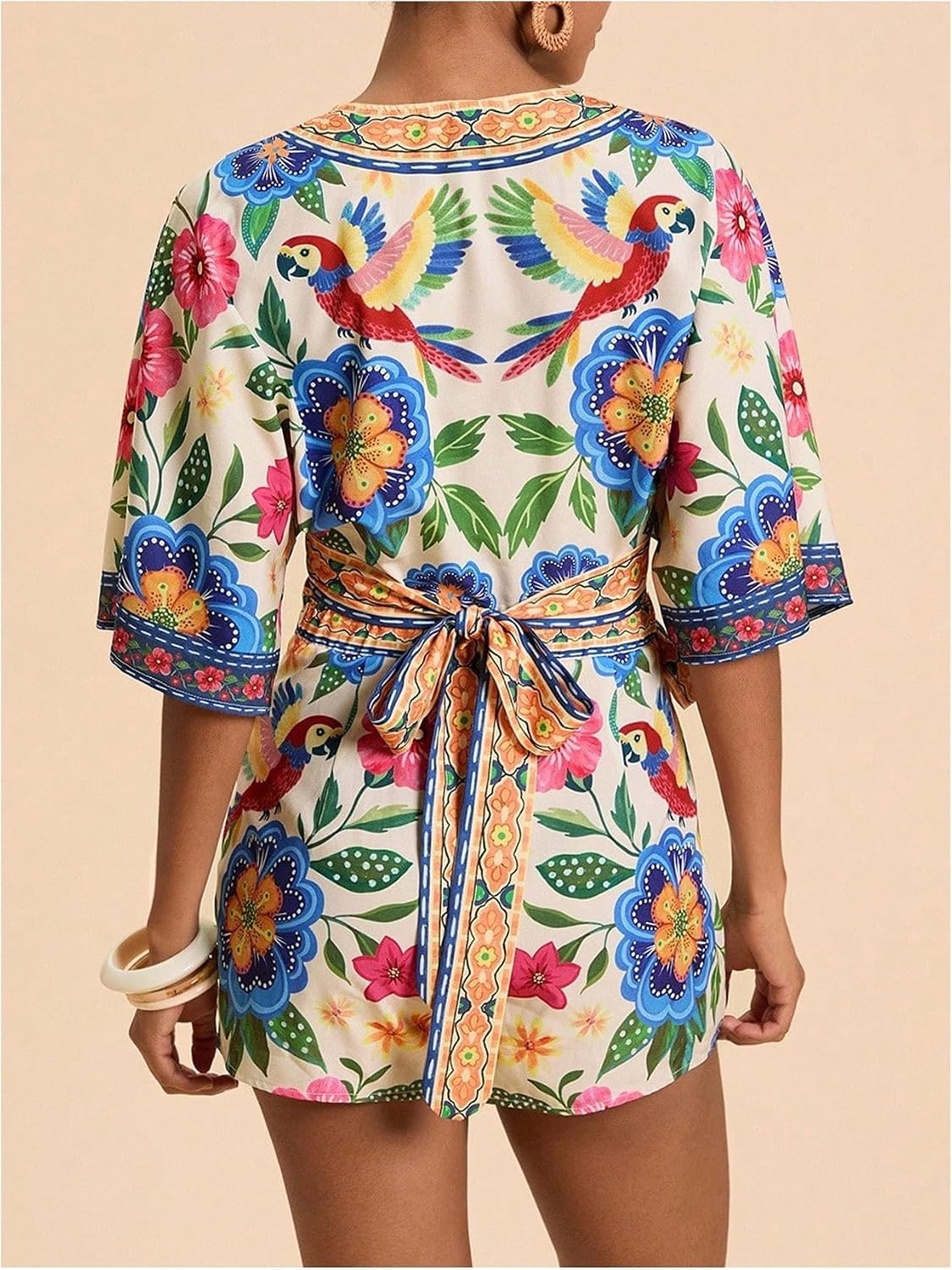image:imageMakeMeChic Womens 2 Piece Summer Sets Boho Floral Crop Tops Wrap Skirt Set Resortwear Vacation OutfitsMulticolor
