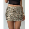 image:imageMAKEMECHIC Womens Floral Sequin Sparkly Mini Skirt Low Waist Bodycon Party Short SkirtsGold Green