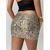 image:imageMAKEMECHIC Womens Floral Sequin Sparkly Mini Skirt Low Waist Bodycon Party Short SkirtsGold Green