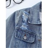 image:imageMakeMeChic Girls 2 Piece Outfits Ripped Raw Hem Long Sleeve Button Down Denim Jacket and Pleated Jean Skirt SetsBlue